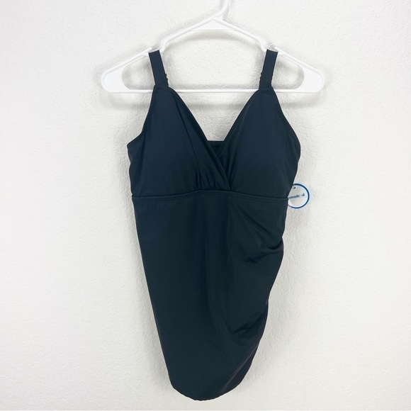 Swimsuits For All Sarong Front Black One Piece Size 12 NWT - Picture 2 of 9